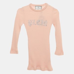 Philipp Plein Junior Pink Crystal Embellished Rib Knit Day Dress 6 Yrs, Clothing - Luxury Closet