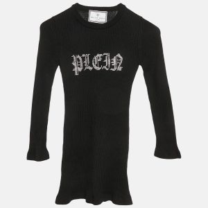 Philipp Plein Junior Black Crystal Embellished Rib Knit Day Dress 8 Yrs, Clothing - Luxury Closet