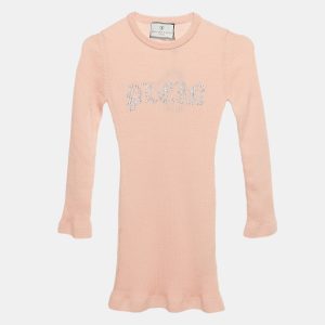 Philipp Plein Junior Pink Crystal Embellished Rib Knit Day Dress 8 Yrs, Clothing - Luxury Closet