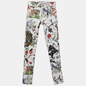 Philipp Plein Junior White Jungle Print Denim Studded Jeans 10 Yrs Waist 23", Clothing - Luxury Closet