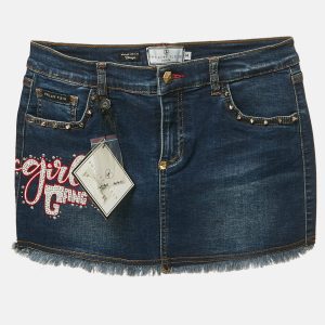 Philipp Plein Blue Studded Denim Raw Edge Skirt 14 Yrs, Clothing - Luxury Closet