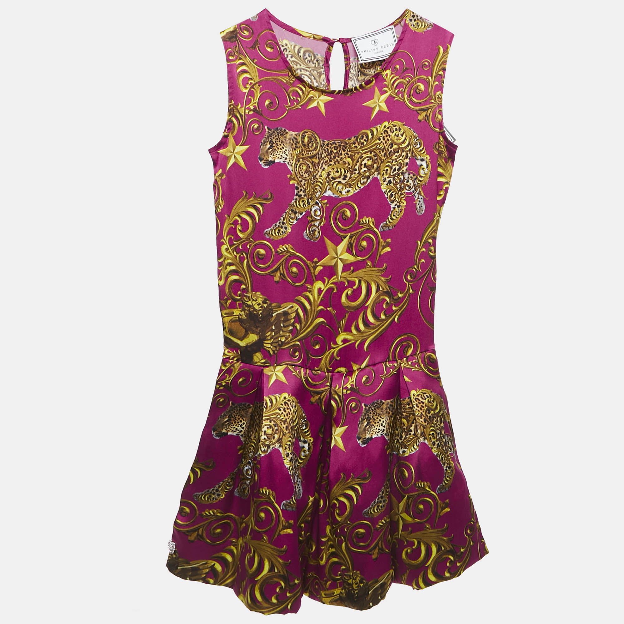 Phillip Plein Junior Pink Printed Silk Sleeveless Dress 12 Yrs, Clothing - Luxury Closet