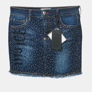 Philipp Plein Blue Crystal Embellished Denim Mini Skirt 12 Yrs, Clothing - Luxury Closet