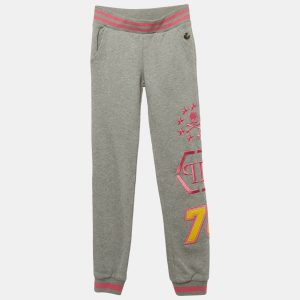 Philipp Plein Junior Grey Embroidered Cotton Knit Joggers 8 Yrs, Clothing - Luxury Closet