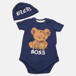 Philipp Plein Baby Blue Teddy Boss Print Cotton Sam D Romper Set 6-9M, Clothing - Luxury Closet