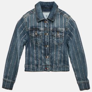 Philipp Plein Junior Blue Studded Denim Button Front Shelly Jacket 6 Yrs, Clothing - Luxury Closet