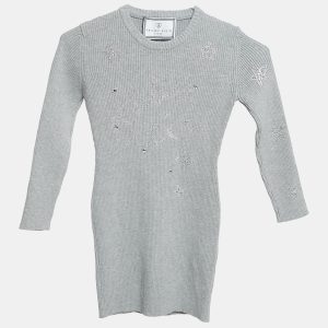 Philipp Plein Junior Grey Crystal Embellished Rib Knit Gaila Dress 6 Yrs, Clothing - Luxury Closet