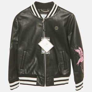 Philipp Plein Kids Black Flamingo Rhinestone Leather Jacket 8 Yrs, Clothing - Luxury Closet