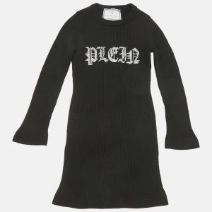 Philipp Plein Junior Black Crystal Rib Knit Day Dress 6Yrs, Clothing - Luxury Closet