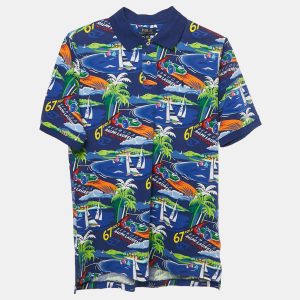 Polo Ralph Lauren Kids Blue/Multicolor Printed Cotton Polo T-Shirt XL (18-20), Clothing - Luxury Closet