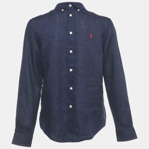 Polo Ralph Lauren Kids Blue Linen Button Front Shirt L/14-16Yrs, Clothing - Luxury Closet