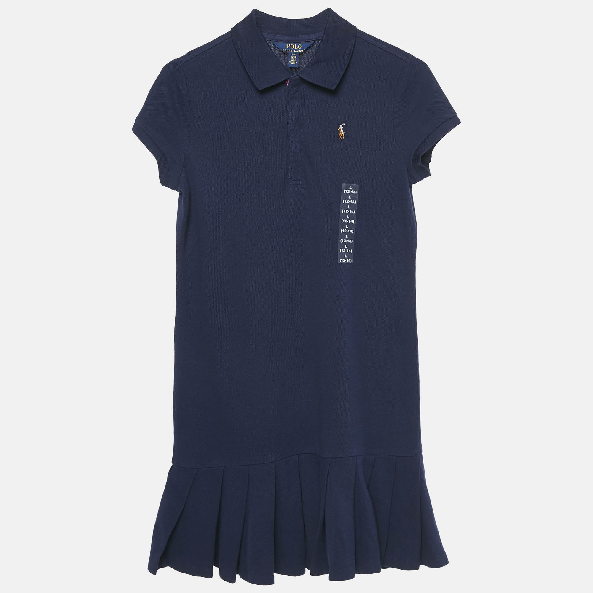 Polo Ralph Lauren Kids Blue Cotton Pique Pleated Polo Dress 12/14 Yrs, Clothing - Luxury Closet