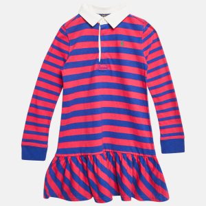 Polo Ralph Lauren Blue/ Pink Striped Jersey Pleated Polo Dress 6 Yrs, Clothing - Luxury Closet