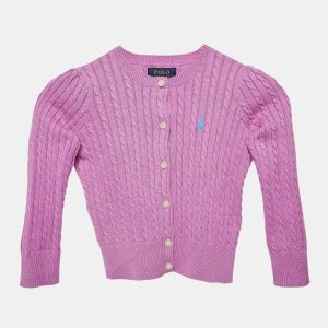 Polo Ralph Lauren Purple Mini Cable Knit Button Front Cardigan 3 Yrs, Clothing - Luxury Closet