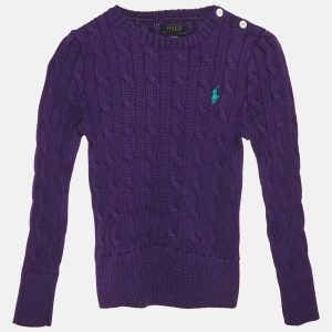 Polo Ralph Lauren Kids College Purple Cotton Cable Knit Sweater 3 Yrs, Clothing - Luxury Closet