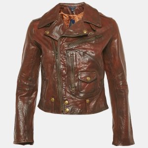 Polo Ralph Lauren Kids Brown Leather Zip-Up Jacket L/12-18 Yrs, Clothing - Luxury Closet