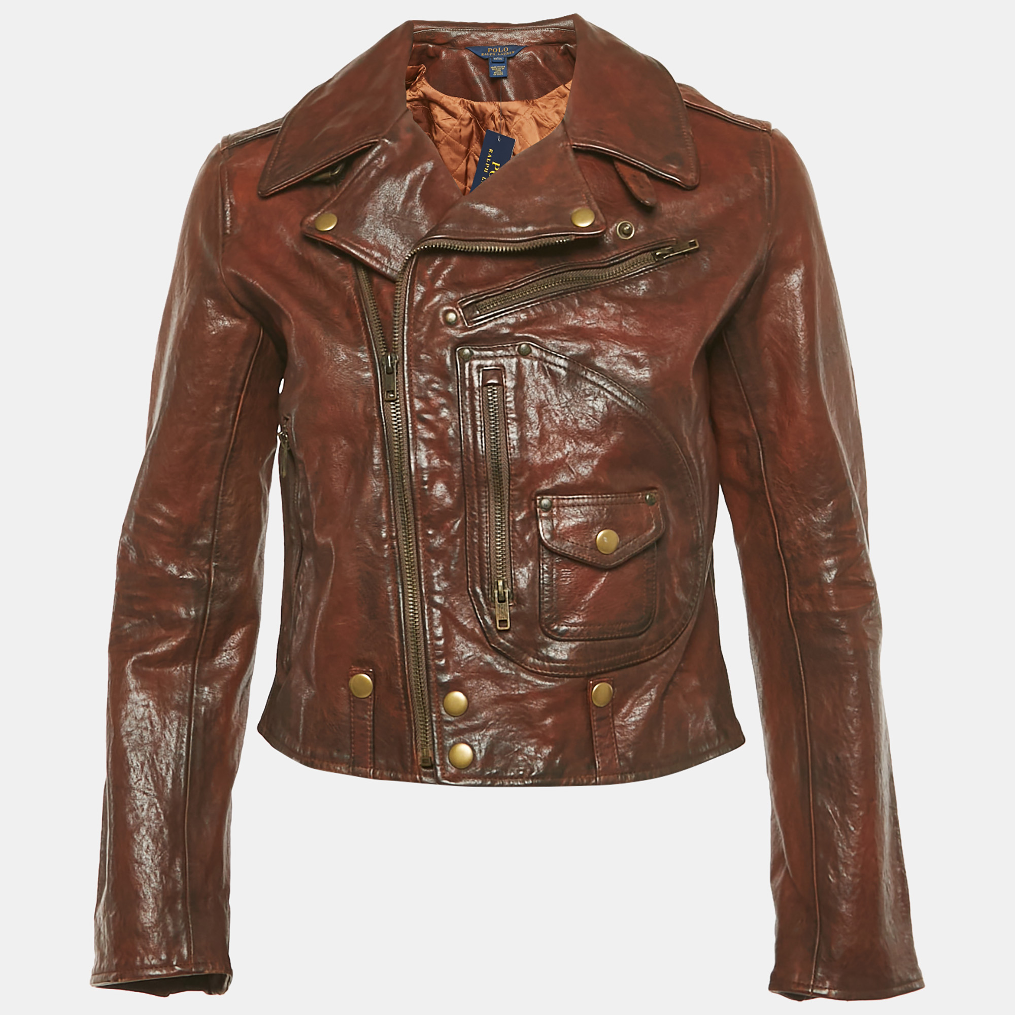 Polo Ralph Lauren Kids Brown Leather Zip-Up Jacket L/12-18 Yrs, Clothing - Luxury Closet