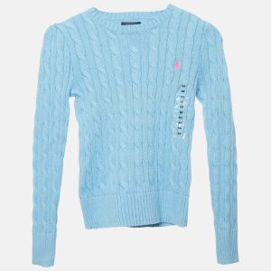 Polo Ralph Lauren Kids Blue Cable Knit Long Sleeve Sweater 6Yrs, Clothing - Luxury Closet