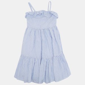 Polo Ralph Lauren Kids Blue Striped Cotton Ruffled Dress 6Yrs, Clothing - Luxury Closet
