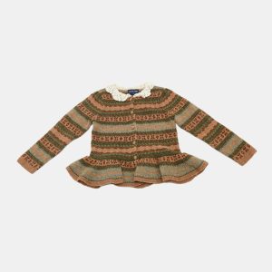 Polo Ralph Lauren Kids Brown Fairisle Crochet Collar Sweater 4Yrs, Clothing - Luxury Closet