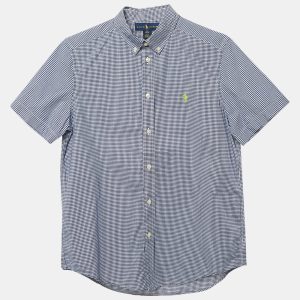 Ralph Lauren Navy Blue Gingham Cotton Short Sleeve Shirt XL 18-20 Yrs, Clothing - Luxury Closet