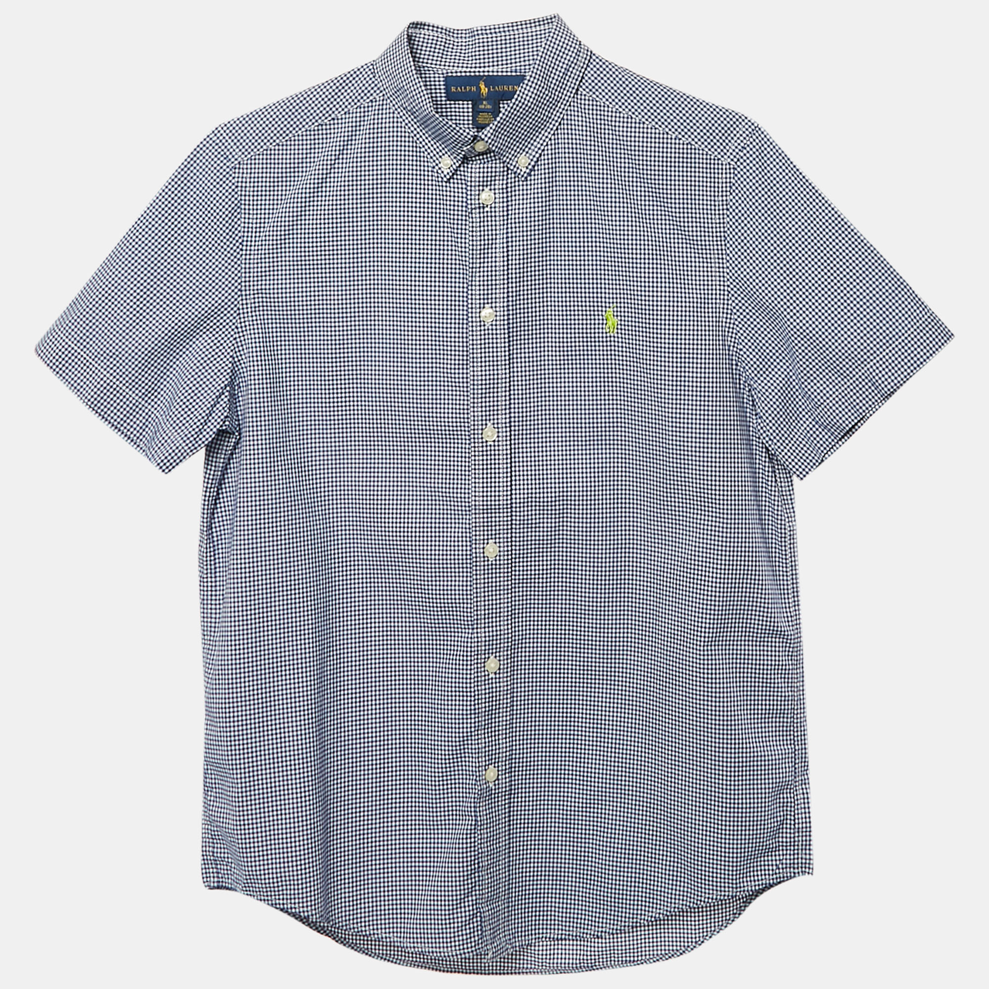Ralph Lauren Navy Blue Gingham Cotton Short Sleeve Shirt XL 18-20 Yrs, Clothing - Luxury Closet