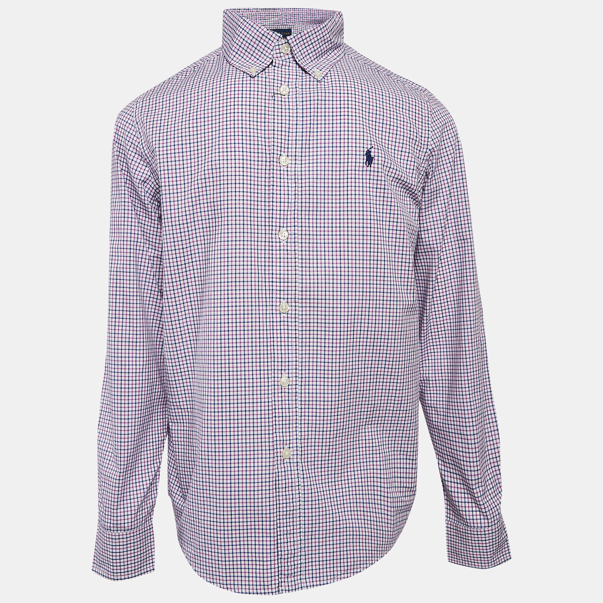 Ralph Lauren Kids Purple Checks Cotton Long Sleeve Shirt 14/16 Yrs, Clothing - Luxury Closet