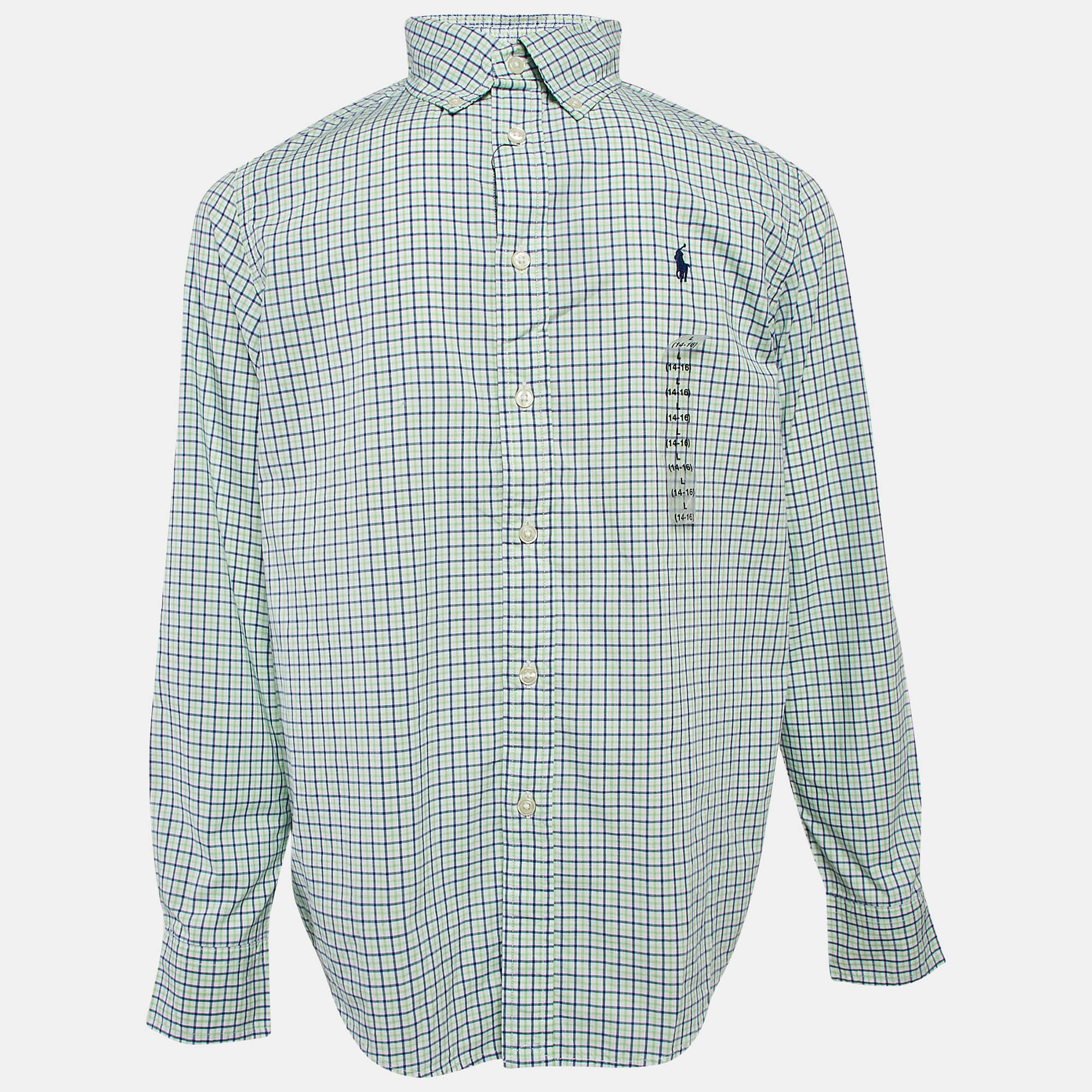 Ralph Lauren Kids Green Check Cotton Long Sleeve Shirt 14/16 Yrs, Clothing - Luxury Closet