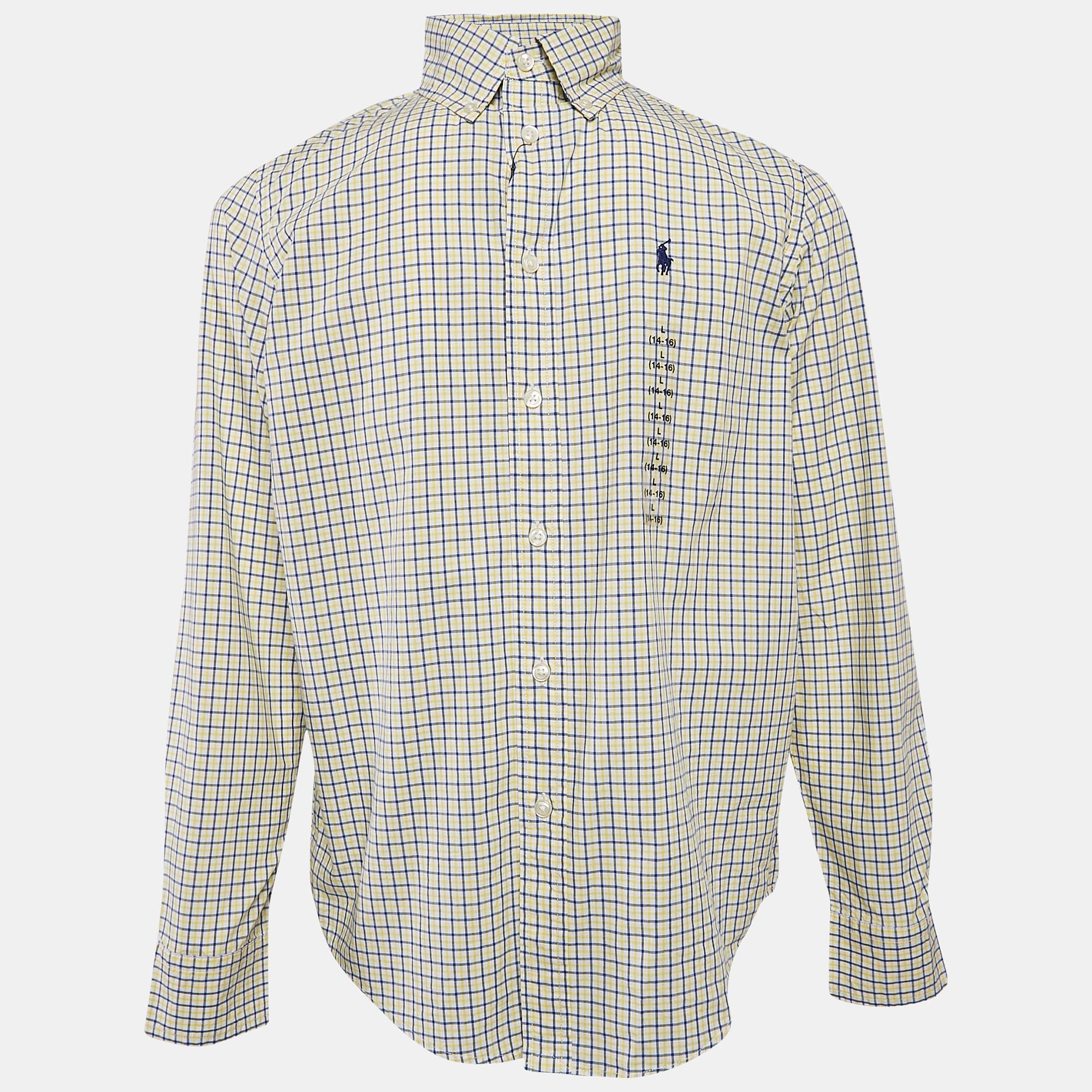 Ralph Lauren Kids Yellow/Blue Check Cotton Long Sleeve Shirt 14/16 Yrs, Clothing - Luxury Closet