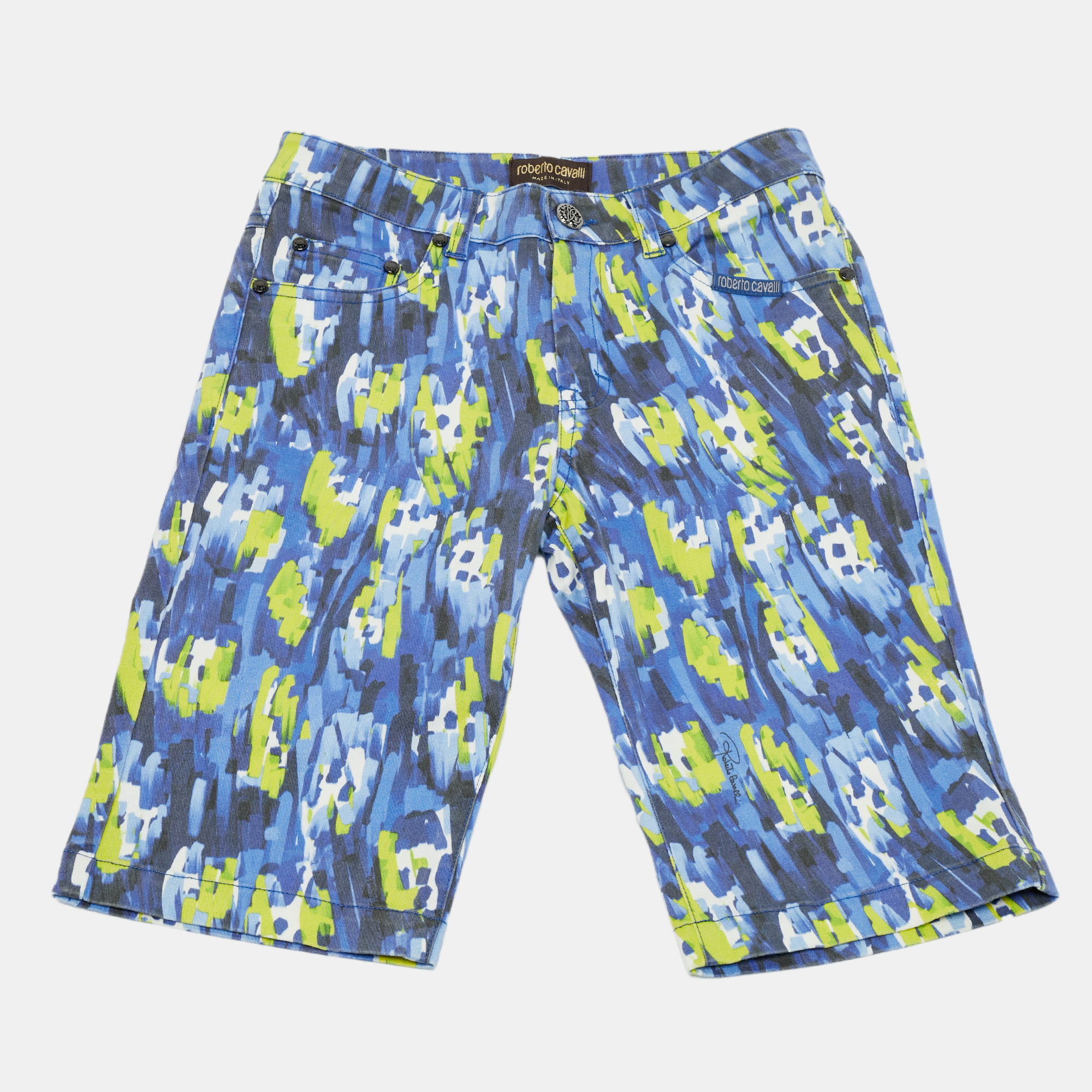 Roberto Cavalli Kids Blue/Yellow Cotton Bermuda Short S/10-12 Yrs, Clothing - Luxury Closet