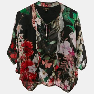 Roberto Cavalli Kids Black Floral Print Silk Top 8 Yrs, Clothing - Luxury Closet