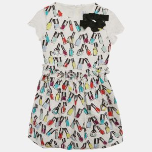 Simonetta White Jacquard Nail Paint Print Ruffled Sleeveless Dress 12 Yrs, Clothing - Luxury Closet