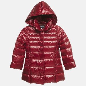 Simonetta Kids Dark Red Nylon Zip-Up Hooded Down Jacket 6 Yrs, Clothing - Luxury Closet