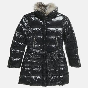 Simonetta Kids Black Nylon Detachable Fur Belted Down Jacket 8 Yrs, Clothing - Luxury Closet