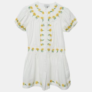 Stella McCartney Kids White Sunflower Embroidered Linen Blend Dress 12 Yrs, Clothing - Luxury Closet