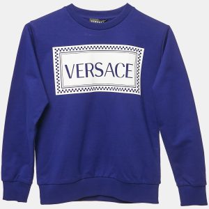 Versace Blue Logo Print Cotton Crew Neck Sweatshirt 10 Yrs, Clothing - Luxury Closet