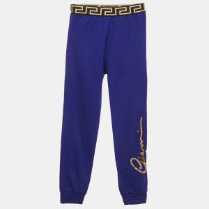 Versace Kids Blue Logo Print Cotton Knit Joggers 10 Yrs, Clothing - Luxury Closet