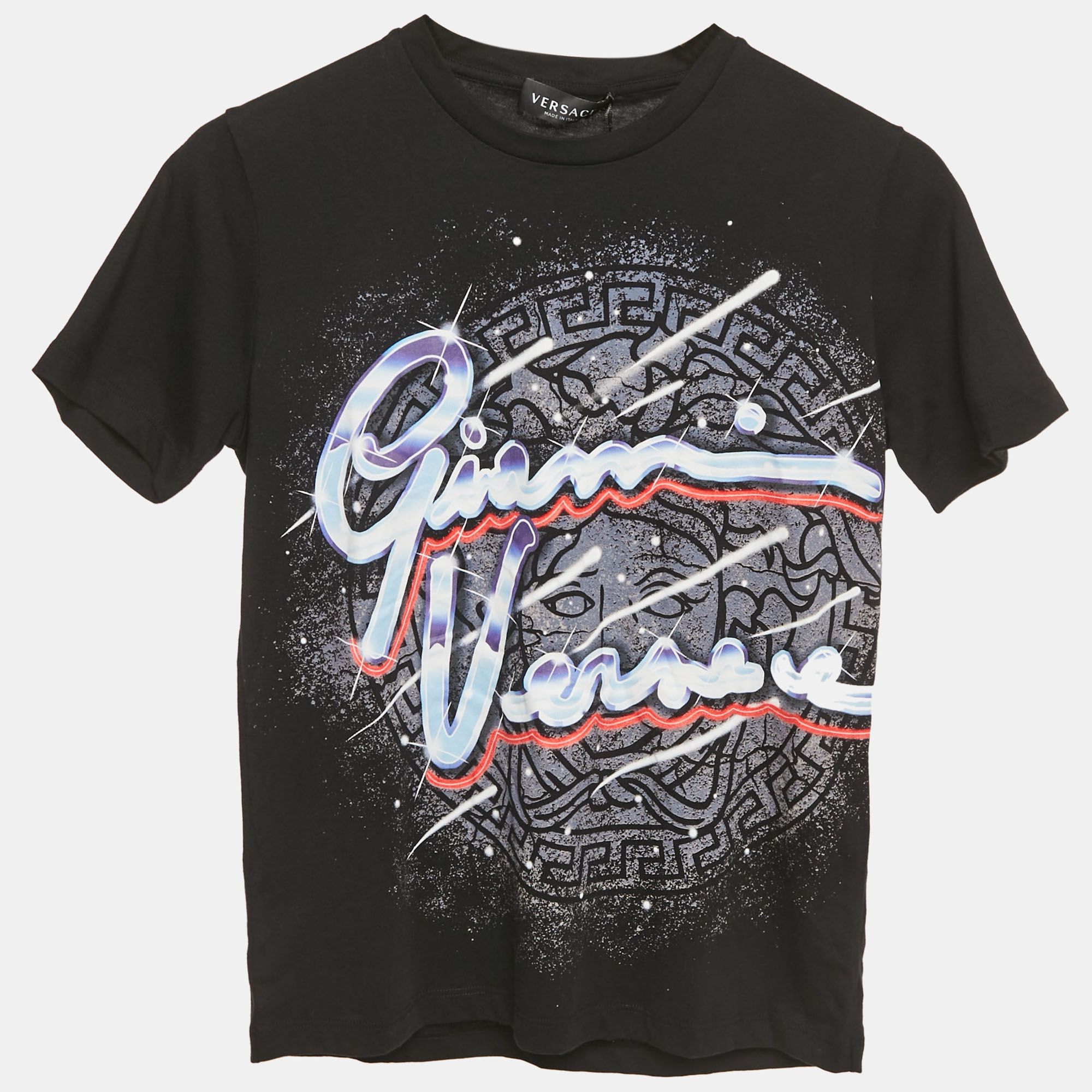 Versace Kids Black Printed Jersey Crewneck T-Shirt 12Yrs, Clothing - Luxury Closet