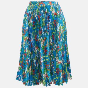 Versace Kids Multicolor/Blue Baroccofest Print Plisse Skirt 10 Yrs, Clothing - Luxury Closet