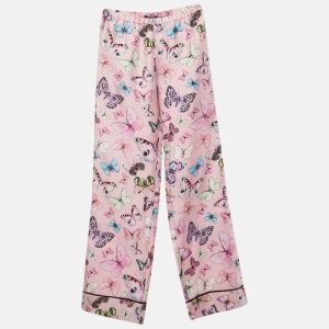 Versace Pink Butterfly Print Silk Trousers 10 Yrs, Clothing - Luxury Closet
