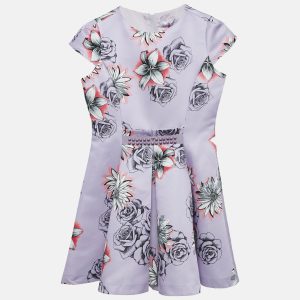 Versace Young Lilac Purple Floral Print Gabardine Pleated Party Dress M, Clothing - Luxury Closet