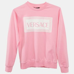 Versace Kids Pink Logo Print Cotton Crewneck Sweatshirt 10 Yrs, Clothing - Luxury Closet