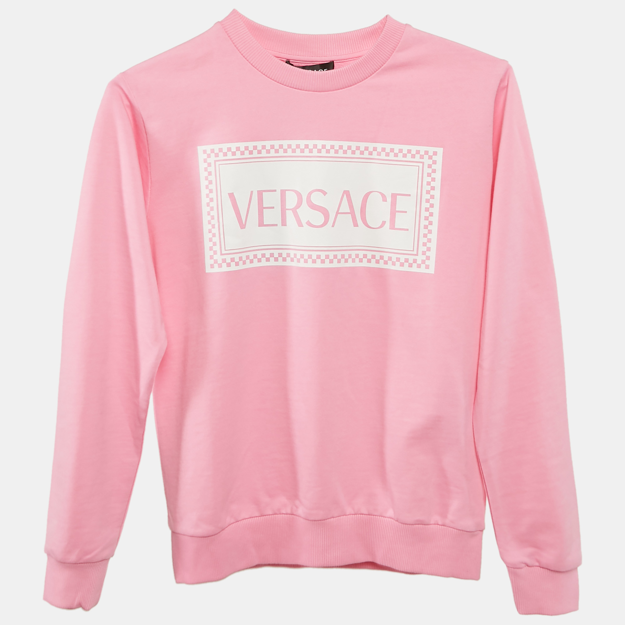 Versace Kids Pink Logo Print Cotton Crewneck Sweatshirt 12 Yrs, Clothing - Luxury Closet