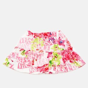Versace Kids Pink Floral Print Cotton Mini Skirt 12/18M, Clothing - Luxury Closet