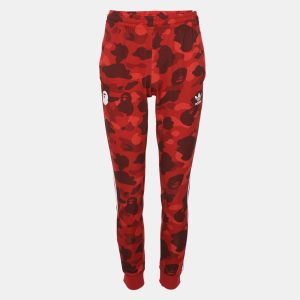 A Bathing Ape X Adidas Red Camouflage Print Polyester Drawstring Joggers S, Pants - Luxury Closet