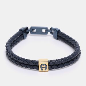 Aigner Navy Blue Leather Logo Cord Bracelet, Jewelry - Luxury Closet