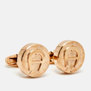 Aigner Logo Rose Gold Tone Cufflinks, Cufflinks - Luxury Closet