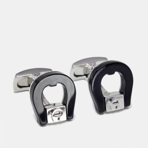 Aigner Logo Ceramic Silver Tone Cufflinks, Cufflinks - Luxury Closet