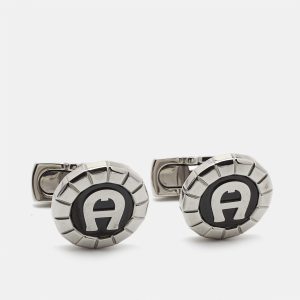 Aigner Oseo Carbon Fiber Silver Tone Cufflinks, Cufflinks - Luxury Closet