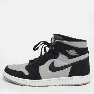 Air Jordan 1 Zoom Size 46 Black/Grey Leather and Suede High Top Sneakers, Shoes - Luxury Closet
